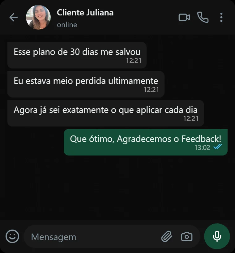 Depoimento de cliente — Juliana